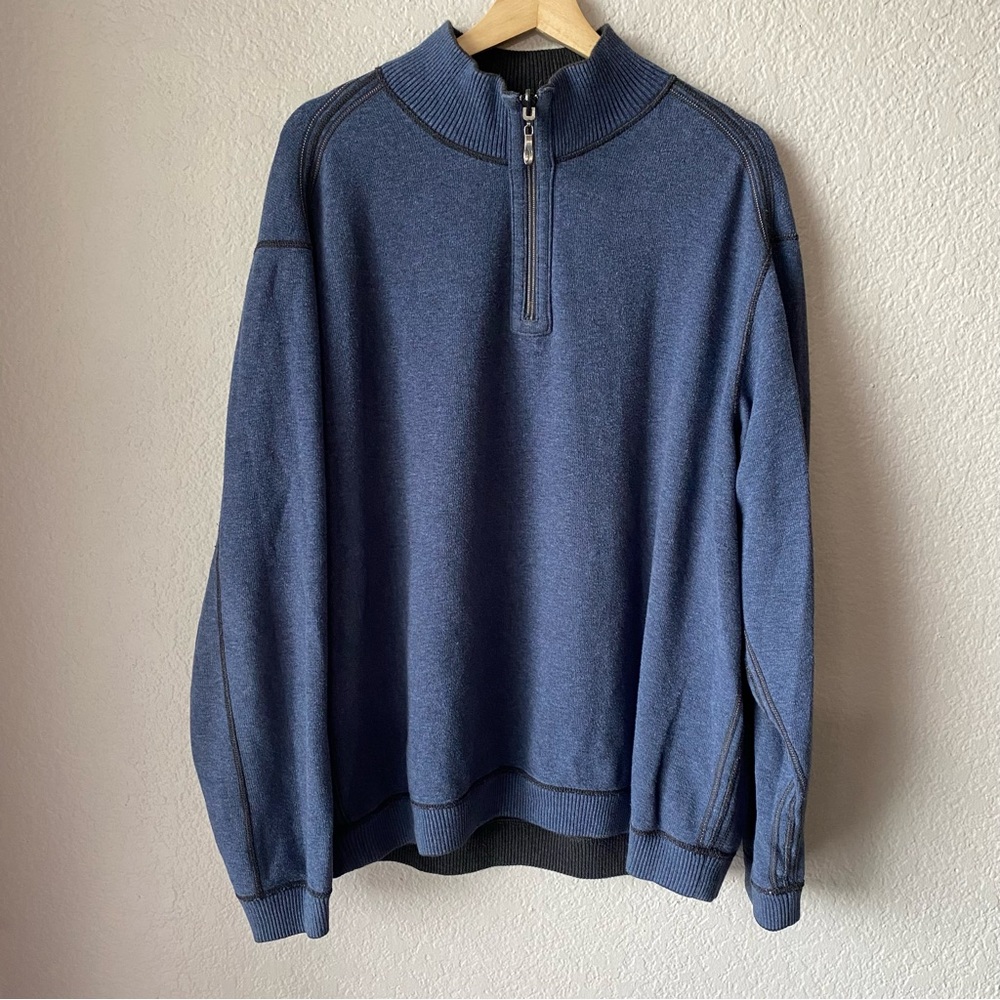 Tommy Bahama Men's Flipshore Half-Zip Reversible Sweatshirt Grey Blue Size XXL